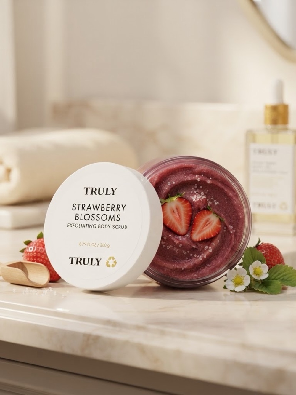 TRULY Strawberry Blossoms Exfoliating Body Scrub - Pink and White
